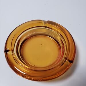 Vintage Round 4" Shallow Ashtray Amber Glass Small Minimalist MCM Decor Circular